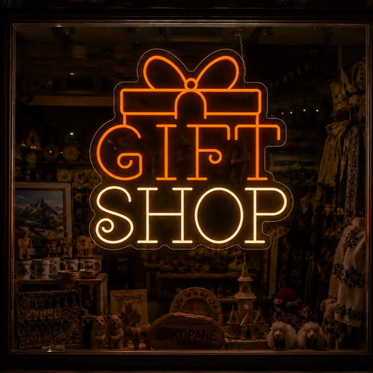 Neon „GIFT SHOP” w prezencie