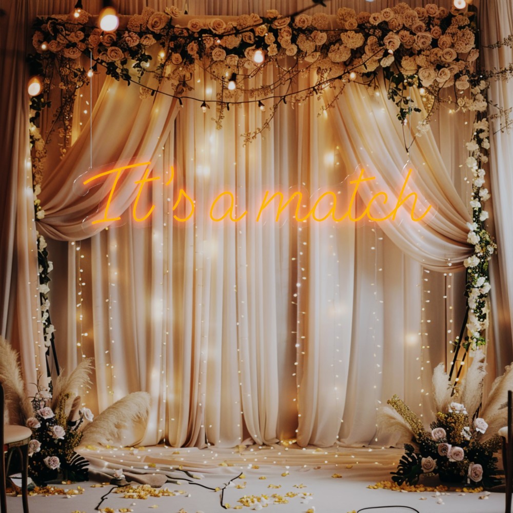 pomarańczowy neon ledowy na wesele it's a match