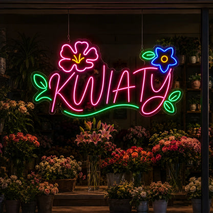 Neon Kwiaty Duży Napis