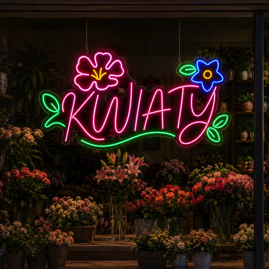 Neon Kwiaty Duży Napis