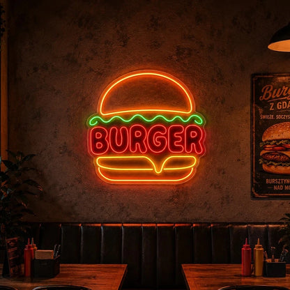 Neon "Burger" w Bułce