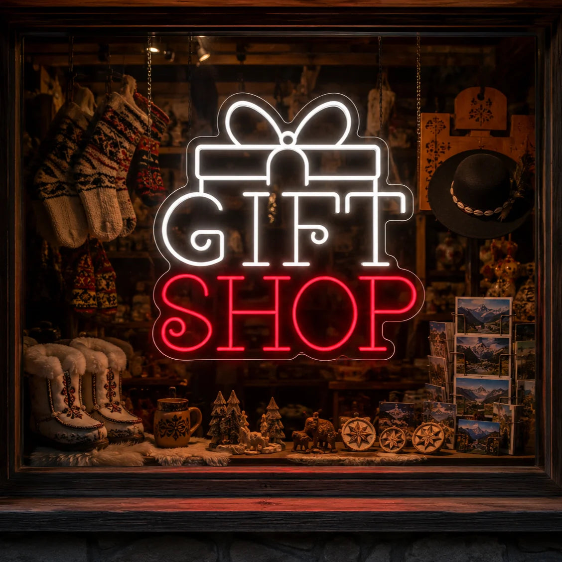 Neon „GIFT SHOP” w prezencie