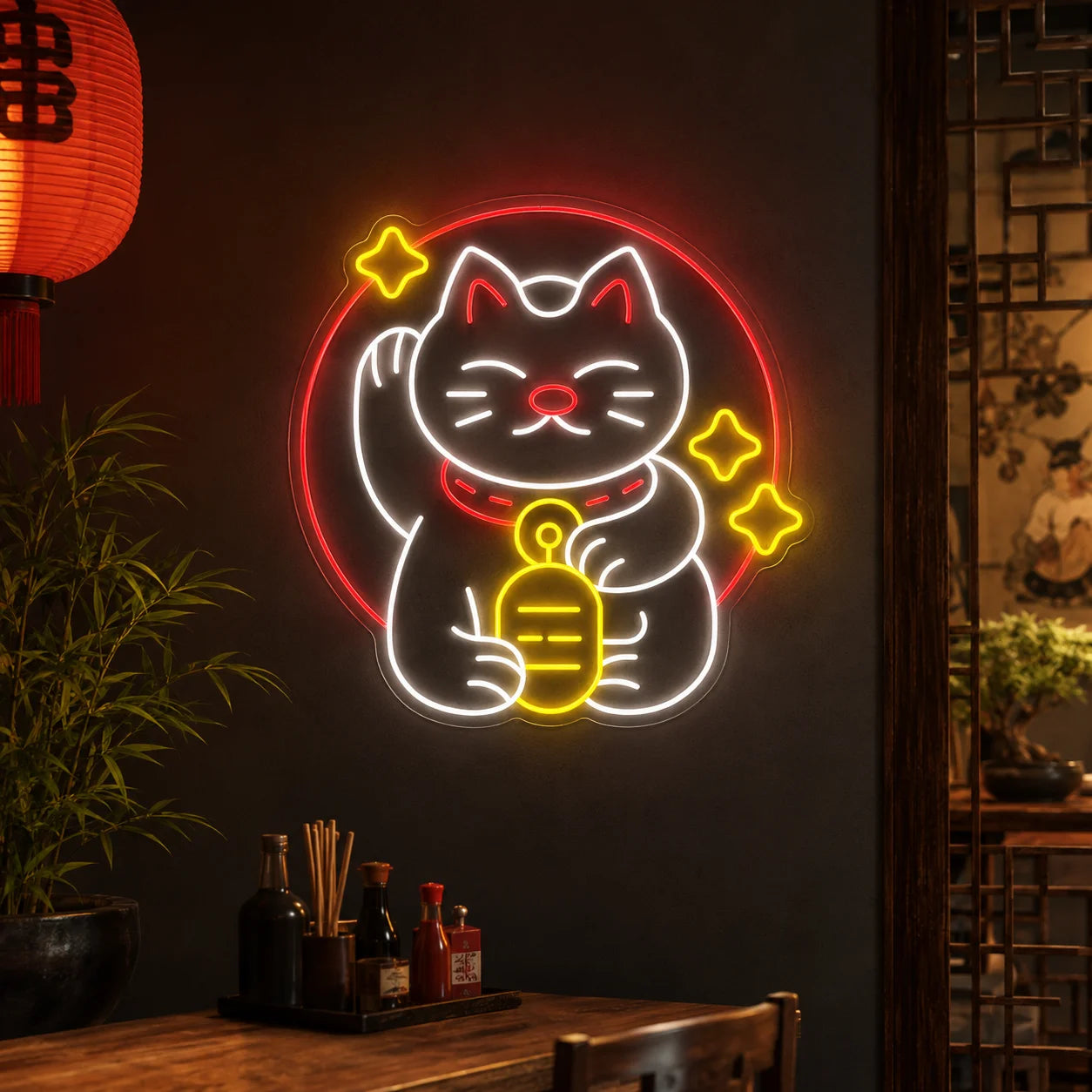 Neon japoński kot Maneki-neko
