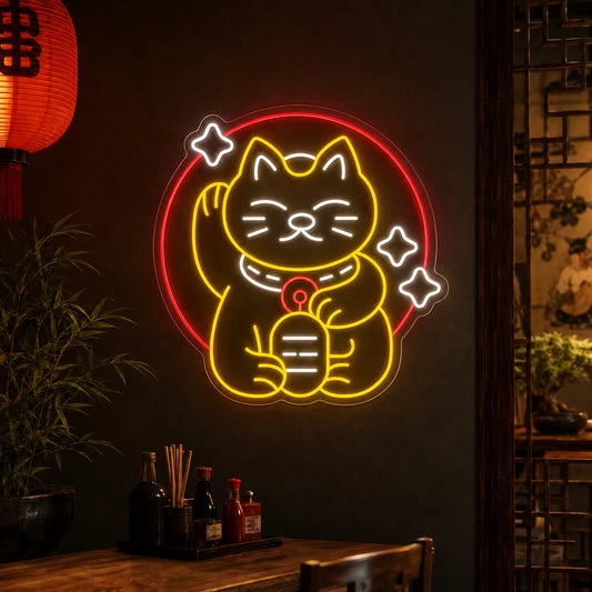 Neon japoński kot Maneki-neko