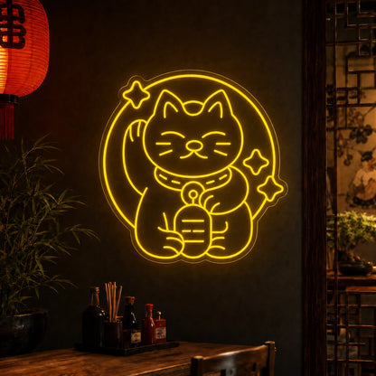 Neon japoński kot Maneki-neko