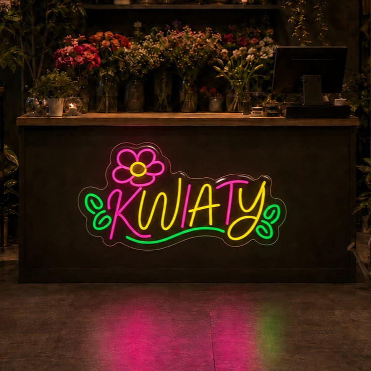 Neon Kwiaty Mały Napis