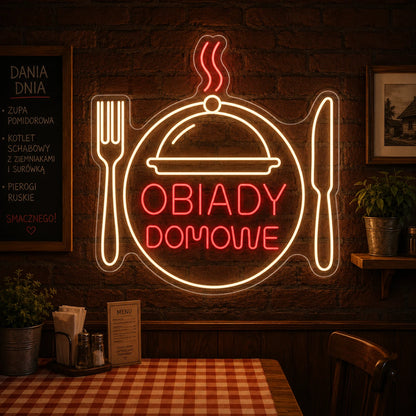 Neon "Obiady Domowe" na talerzu