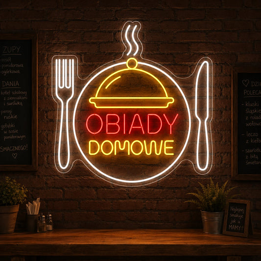 Neon "Obiady Domowe" na talerzu