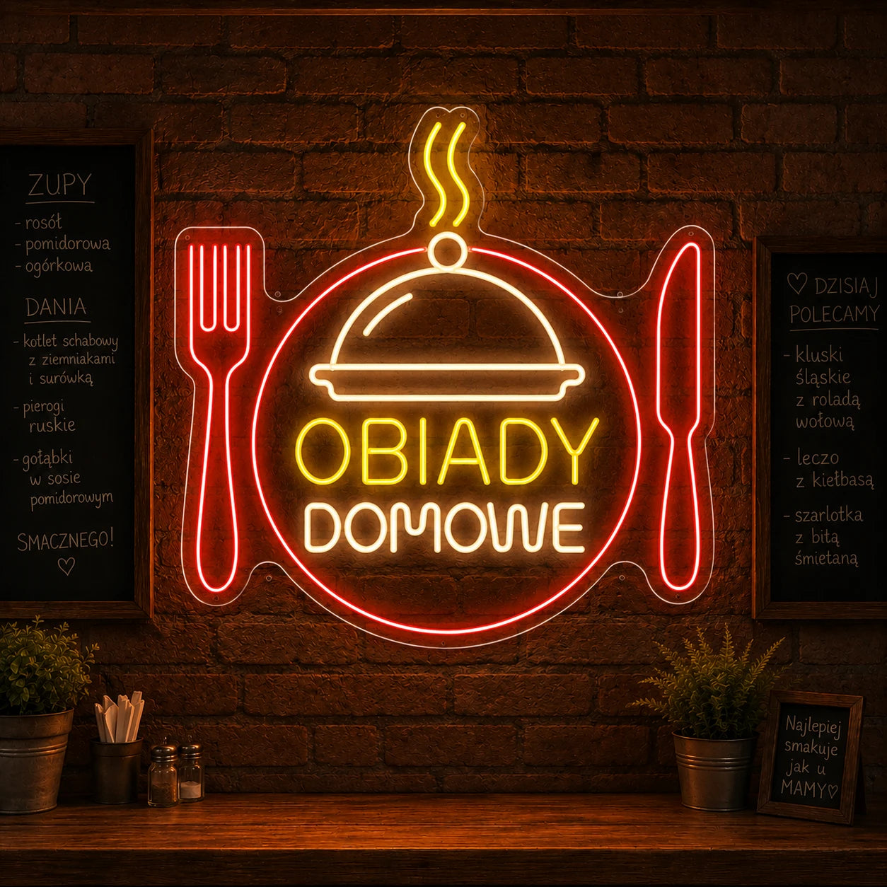 Neon "Obiady Domowe" na talerzu