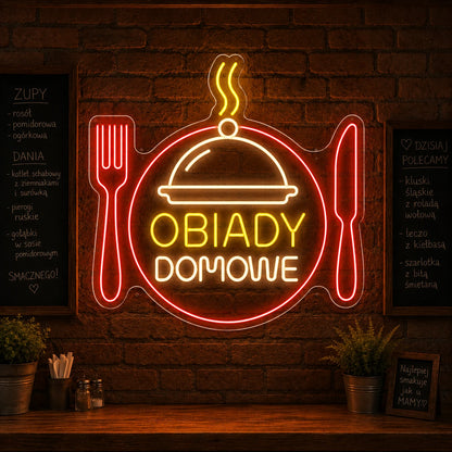 Neon "Obiady Domowe" na talerzu