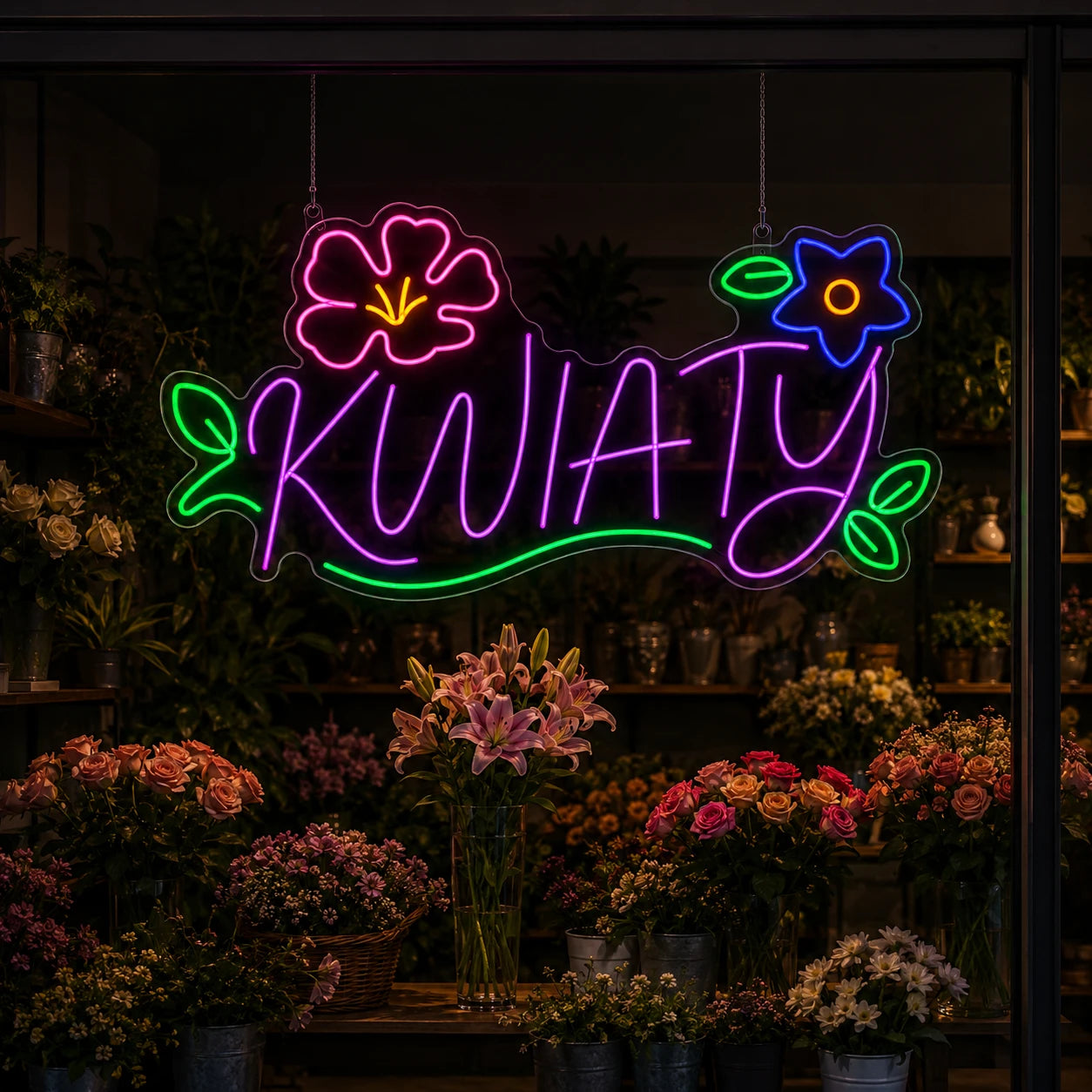Neon Kwiaty Duży Napis