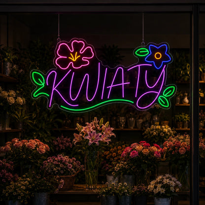 Neon Kwiaty Duży Napis