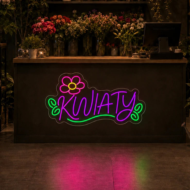 Neon Kwiaty Mały Napis