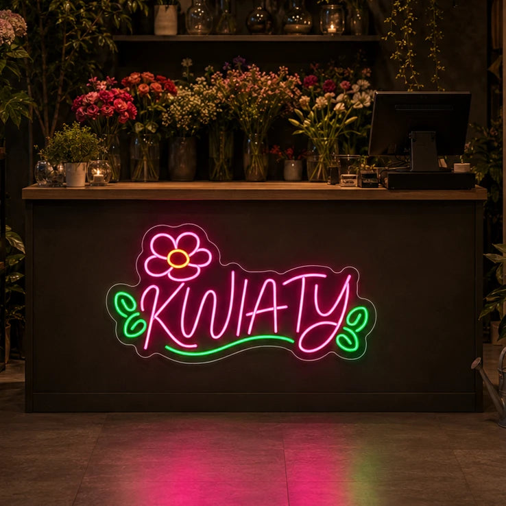 Neon Kwiaty Mały Napis